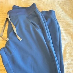 Figs ceil blue high waisted Zamora scrub joggers.